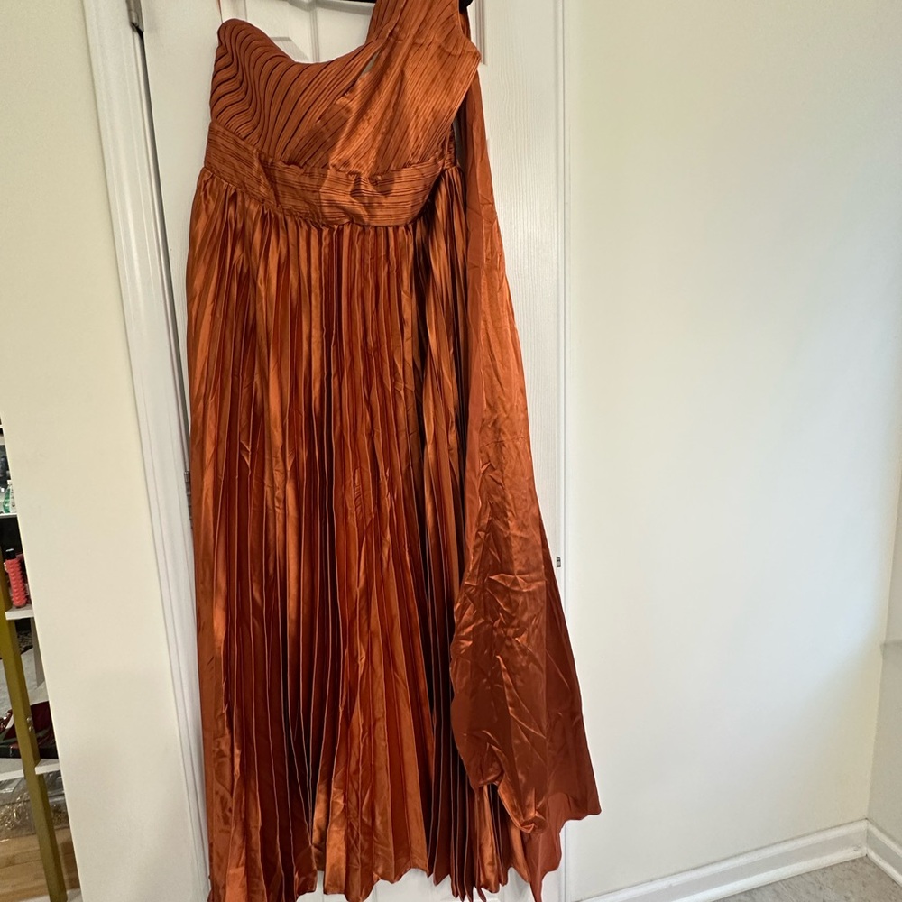 Fashion Nova One Shoulder Dress in Copper